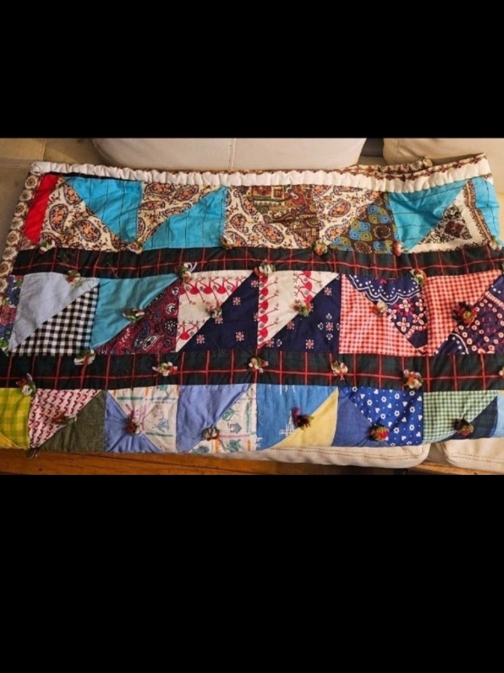 Vintage Handmade Crazy Quilt, Measures 72" X 40".